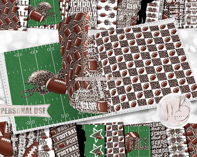 Football and Leopard Print Scrapbook Paper Download • Helmets Players Turf Field Sport Typography • Scrapbooking Printable