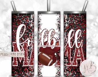 Maroon Football Mama 20oz Skinny Tumbler Wrap Sublimation Design • Football Helmet Leopard Print Sports Mama Gift • DIY Print and Press