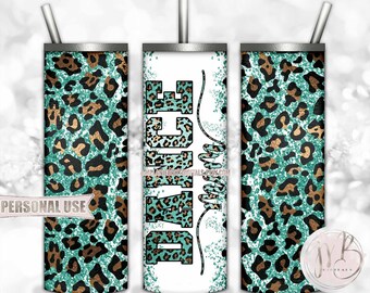 Teal Glitter Dance Mom 20oz Skinny Sublimation Tumbler Wrap Design Download • Leopard Print Dance Mom Gift • DIY Print and Press