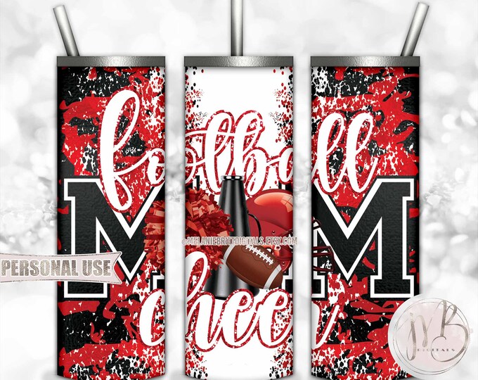 Red Mom of Both Football and Cheer 20oz Skinny Tumbler Wrap Sublimation Design • Camouflage Mom Gift • DIY Print and Press