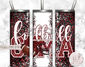 Maroon Football Grandma 20oz Skinny Tumbler Wrap Sublimation Design • Football Helmet Leopard Print Gma Gift • DIY Print and Press