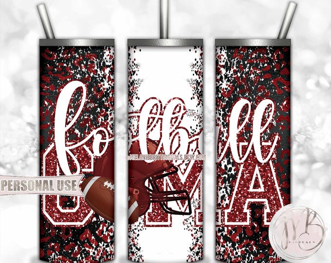 Maroon Football Grandma 20oz Skinny Tumbler Wrap Sublimation Design • Football Helmet Leopard Print Gma Gift • DIY Print and Press
