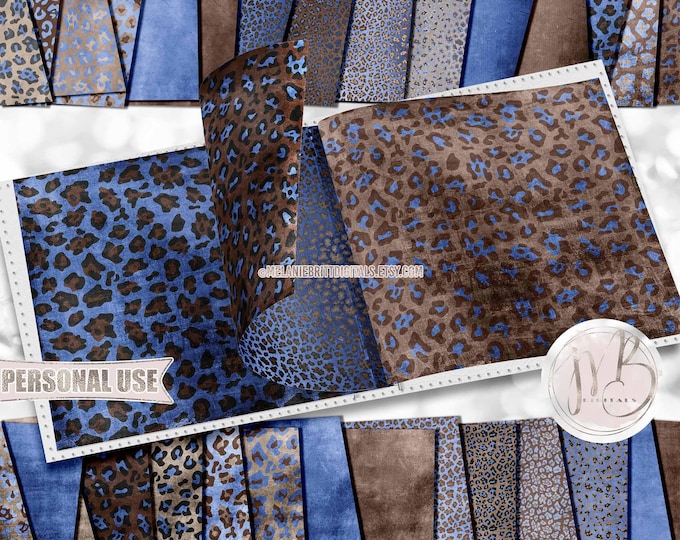 Grunge Leopard Print Scrapbook Paper Download • Blue Distressed Worn Vintage Antiqued • Scrapbooking Printable