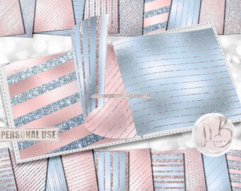 Nursery Glitter Stripes Scrapbook Paper Download • Baby Pink and Blue Glitter Sparkles and Foil • Printable Paper Crafts 20 12x12 JPG & PDF