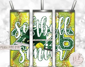 Green Softball Senior 2026 20oz Skinny Tumbler Wrap Sublimation Download • Softball Helmet Game Day Graduation Gift • DIY Print and Press