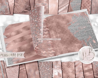 Glam Scrapbook Paper Download • Blush and Silver Tones Sparkling Glitter Shimmering Foil Design • Printable Paper Crafts 20 12x12 JPG & PDF