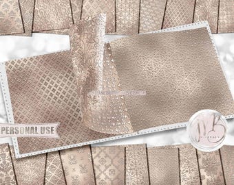 Champagne Embossed Damask Scrapbook Paper Download • Victorian Damask Shimmering Foil Design • DIY Printable Paper Crafts 20 12x12 JPG & PDF