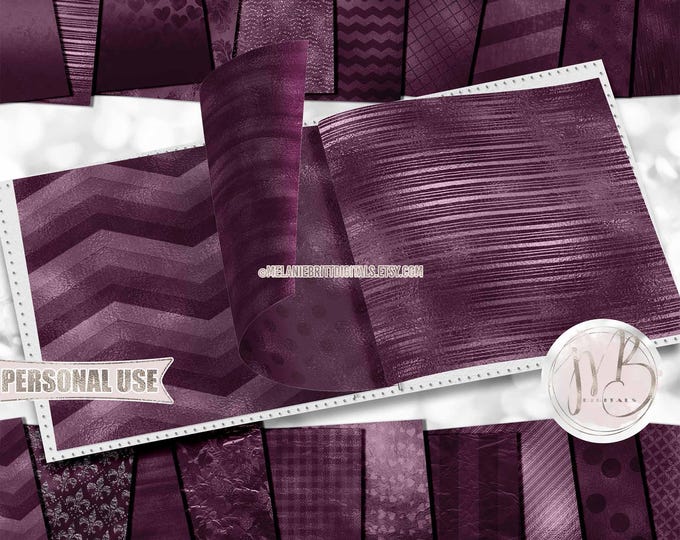 Boysenberry Luxe Scrapbook Paper Download • Unique Shimmering Metallic Foil Design • DIY Printable Paper Crafts 20 12x12 JPG & PDF