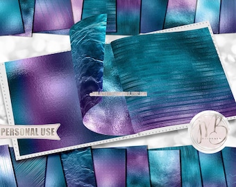 Lavender and Turquoise Shimmer Scrapbook Paper Download • Ombre Shimmering Foil Design • Printable Paper Crafts 20 12x12 JPG & PDF