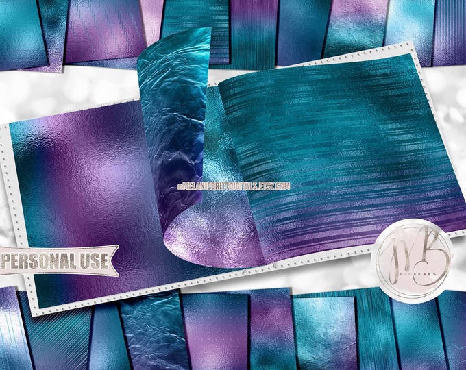 Lavender and Turquoise Shimmer Scrapbook Paper Download • Ombre Shimmering Foil • DIY Scrapbooking Printable 20 12x12 JPG & PDF