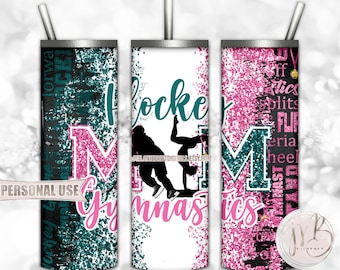Mom of Both Hockey and Gymnastics 20oz Skinny Tumbler Wrap Sublimation Design Download • Pink and Teal Glitter • DIY Print and Press
