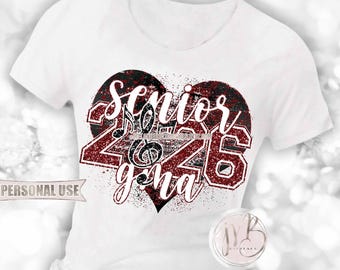 Maroon Band Senior 2026 Gma Heart T-Shirt Sublimation Design Download • Music Notes Marching Band Senior Grandma Gift • DIY Print and Press