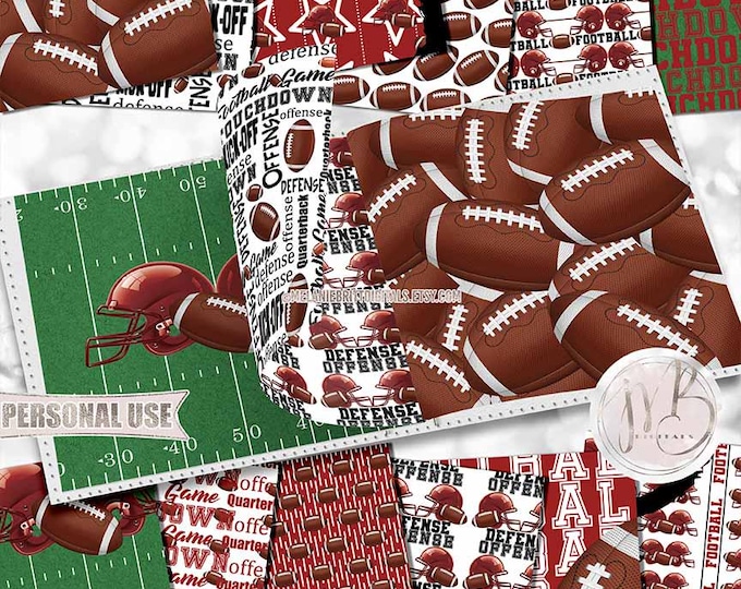 Maroon Football Scrapbook Paper Download • Helmets Players Turf Field Sport Typography • Scrapbooking Printable