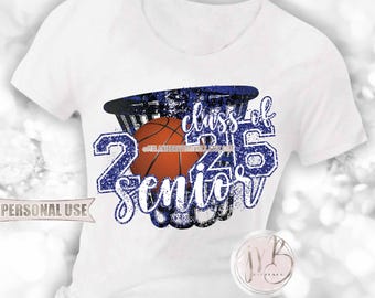Royal Blue Girl Basketball Senior 2026 Hoop T-Shirt Sublimation Download • Varsity Sports Grad Gift • DIY Print and Press