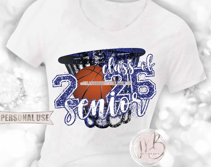 Girl Basketball Senior 2026 Hoop T-Shirt Download • Blue School Colors Graduate Gift • Sublimation Print and Press