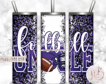 Old Purple Football Uncle 20oz Skinny Tumbler Wrap Sublimation Design • Football Helmet Leopard Print Sports Uncle Gift • DIY Print & Press