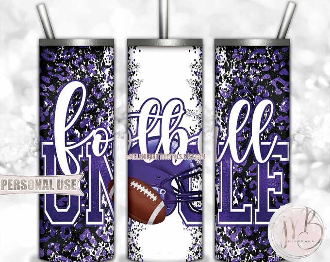 Old Purple Football Uncle 20oz Skinny Tumbler Wrap Sublimation Design • Football Helmet Leopard Print Sports Uncle Gift • DIY Print & Press
