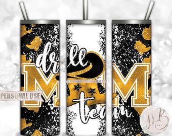 Athletic Gold Drill Team Mom 20oz Skinny Tumbler Wrap Sublimation Design • School Drill Team Hat and Boots Uniform • DIY Print and Press