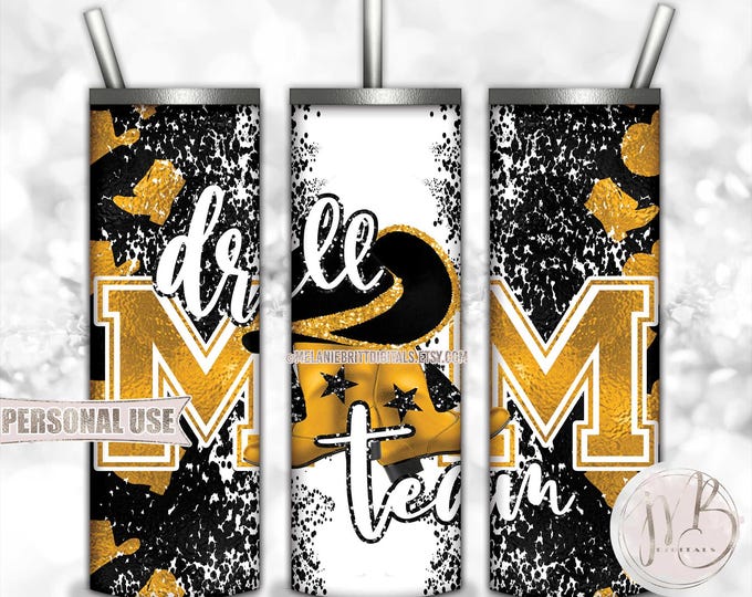 Athletic Gold Drill Team Mom 20oz Skinny Tumbler Wrap Sublimation Design • School Drill Team Hat and Boots Uniform • DIY Print and Press