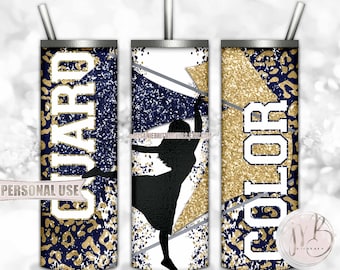 Color Guard 20oz Skinny Tumbler Wrap Sublimation Design • Girl Silhouette Flag Performance Navy and Gold Glitter • DIY Print and Press
