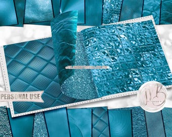 Dark Turquoise Opulent Scrapbook Paper Download • Unique Metallic Shimmering Foil Design • DIY Printable Paper Crafts 20 12x12 JPG & PDF