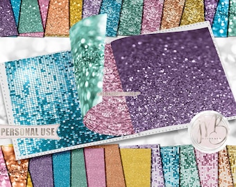 Fairytale Glitzy Scrapbook Paper Download • Sparkling Glitter Shiny Bokeh Sequins Mosaic Design • Printable Paper Crafts 30 12x12 JPG & PDF