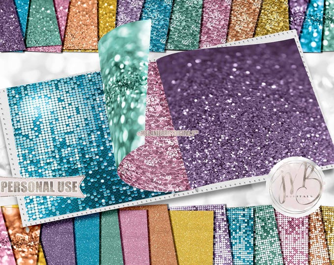 Fairytale Glitzy Scrapbook Paper Download • Sparkling Glitter Shiny Bokeh Sequins Mosaic Design • Printable Paper Crafts 30 12x12 JPG & PDF