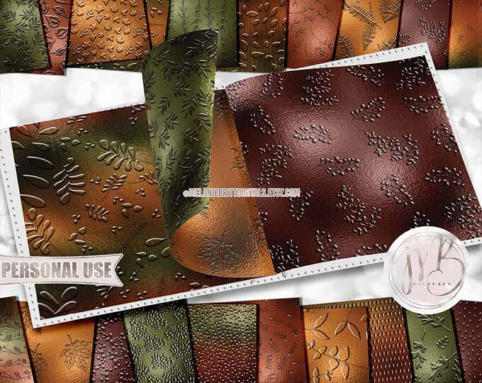 Autumn Embossed Leaves Scrapbook Paper Download • Dark Fall Season Colors • Scrapbooking Printable
