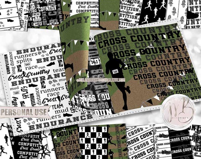 Black XC Cross Country Scrapbook Paper Download • School Sports All Terrain Endurance Running • Scrapbooking Printable