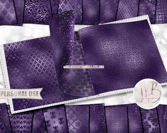 Dark Purple Embossed Damask Scrapbook Paper Download • Victorian Damask Shimmering Foil Design • Printable Paper Crafts 20 12x12 JPG & PDF