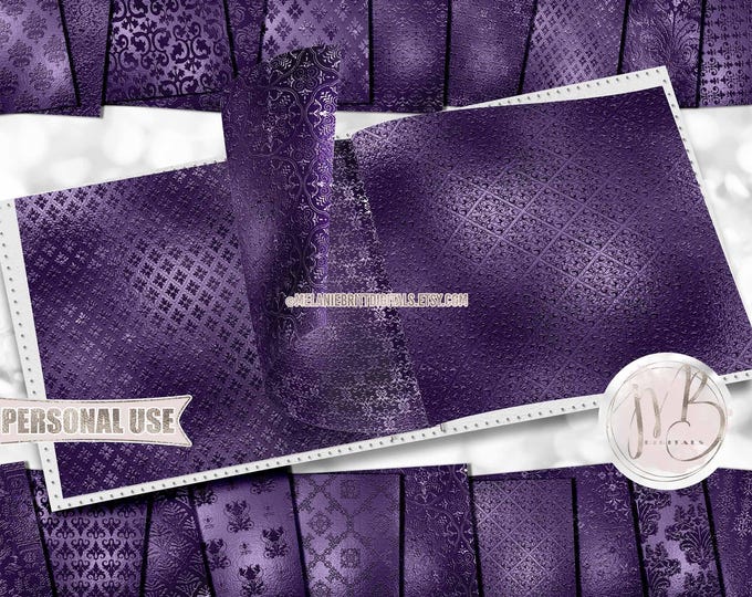 Dark Purple Embossed Damask Scrapbook Paper Download • Victorian Damask Shimmering Foil Design • Printable Paper Crafts 20 12x12 JPG & PDF