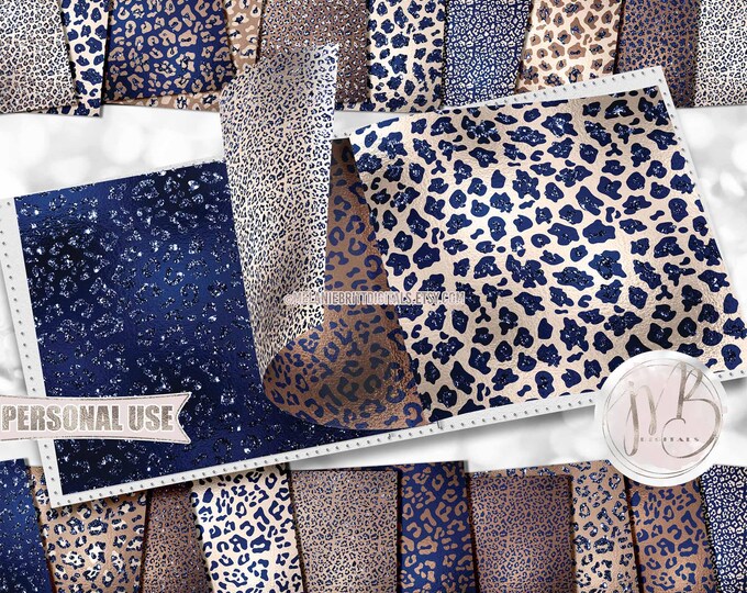 Blue Leopard Scrapbook Paper Download • Sparkling Glitter and Shimmering Foil Design • DIY Printable Paper Crafts 20 12x12 JPG & PDF