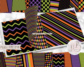 Colorful Halloween Classic Scrapbook Paper Download • Lime Purple Orange Black Patterned Design • Printable Paper Crafts 20 12x12 JPG & PDF