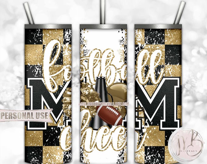 Gold Mom of Both Football and Cheer 20oz Skinny Tumbler Wrap Sublimation Design • Checkered Mom Gift • DIY Print and Press