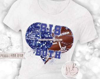 Blue Sister of Both Heart T-Shirt Sublimation Design Download • Football and Cheer SIS of Both Sports Sister Gift • DIY Print and Press