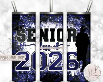 Blue Girl Graduation Senior 2026 20oz Skinny Tumbler Wrap Sublimation Download • Grad Cap Glitter Graduate Gift • DIY Print and Press