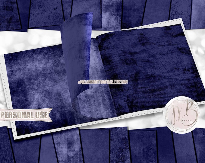 Navy Blue Distressed Scrapbook Paper Download • Vintage Antiqued Worn Grunge Design • DIY Printable Paper Crafts 20 12x12 JPG & PDF