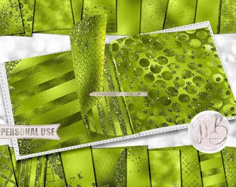 Lime Green Glam Scrapbook Paper Download • Sparkling Glitter and Shimmering Foil Design • Printable Paper Crafts 20 12x12 JPG & PDF