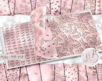 Cute Leopard Butterflies Scrapbook Paper Download • Pastel Pink Shimmering Foil Embossed Design • Printable Paper Crafts 20 12x12 JPG & PDF