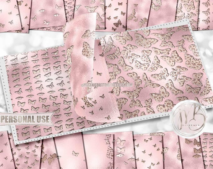 Cute Leopard Butterflies Scrapbook Paper Download • Pastel Pink Shimmering Foil Embossed Design • Printable Paper Crafts 20 12x12 JPG & PDF