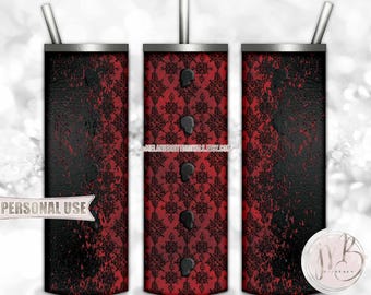 Dark Red Gothic Skulls 20oz Skinny Tumbler Wrap Sublimation Design • Halloween Party Trick or Treating Goth Tumbler Gift • DIY Print & Press