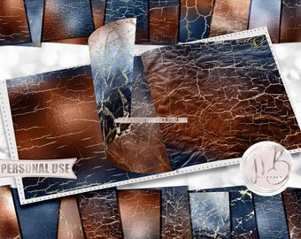 Shattered Bronze Prussian Scrapbook Paper Download • Crackle Shimmering Foil Design • Printable Paper Crafts 20 12x12 JPG & PDF