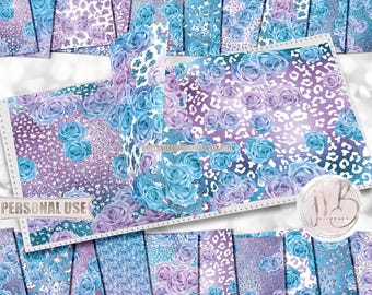 Lavender Turquoise Roses and Leopard Print Scrapbook Paper Download • Glitter and Foil Design • Printable Paper Crafts 20 12x12 JPG & PDF