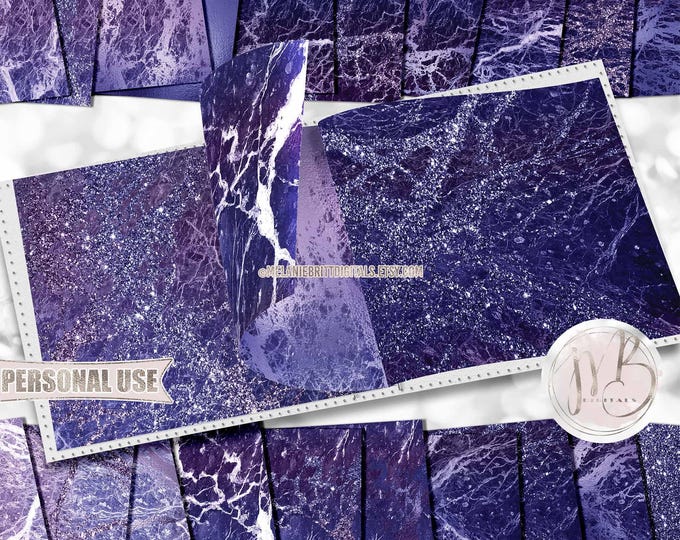 Periwinkle Blue Marble Scrapbook Paper Download • Realistic Stone Glitter Foil Cracked Vein Design • Printable Paper Crafts 20 12x12 JPG PDF