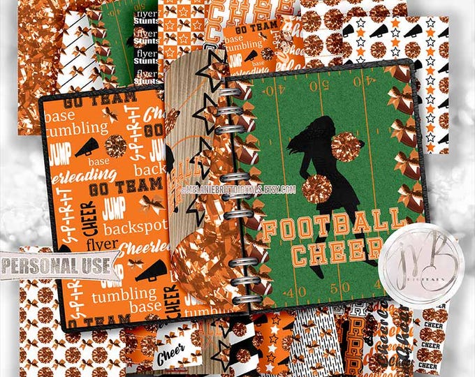 Orange Cheerleading Scrapbook Paper Download • Shiny Pom Poms Bows Megaphone • Scrapbooking Printable