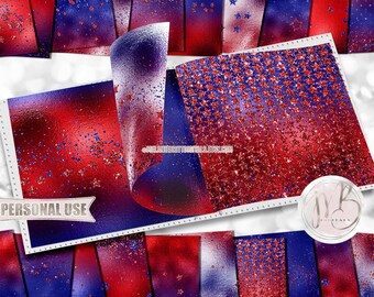 Patriotic Glitter Stardust Scrapbook Paper Download • Red & Blue Sparkling Glitter Shimmering Foil • Printable Paper Crafts 20 12x12 JPG PDF