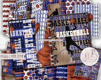 Boy Basketball Scrapbook Paper Download • Blue School Colors Realistic Basketball Court Hoops • Scrapbooking Printable