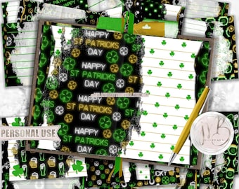 Neon St Patrick's Day Junk Journal Pages Download • Glowing Neon Shamrocks and Clovers • DIY Printable Journal 20 11x8.5 JPG & PDF