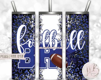 Royal Blue Football Brother 20oz Skinny Tumbler Wrap Sublimation Design • Football Helmet Leopard Print Sports Bro Gift • DIY Print & Press