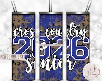 Blue Cross Country XC Senior 2026 20oz Skinny Tumbler Wrap Sublimation Design Download • Terrain Endurance Running • DIY Print and Press